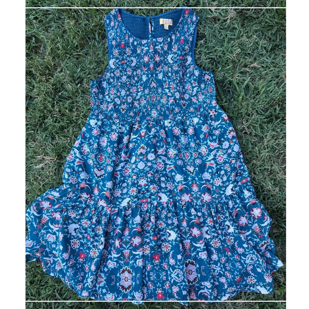 Princess Vera Wang Teal Blue Floral Smocked Tiered Mini Dress Womens Medium
